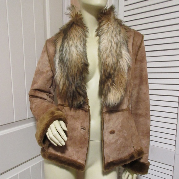 Vintage Y2K 90s Anne Klein Suede Jacket Faux Fur Coat Penny Lane Mobwife Winter - Picture 7 of 8